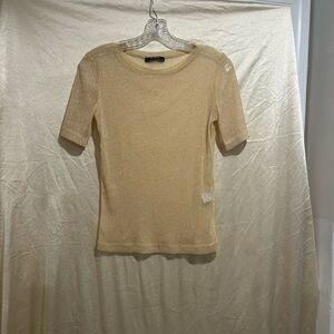 Zara Gold Crew Neck Short Sleeve Shimmering Top